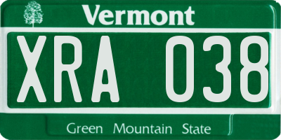 VT license plate XRA038