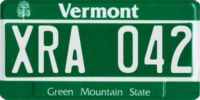 VT license plate XRA042