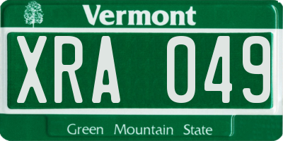 VT license plate XRA049