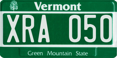 VT license plate XRA050
