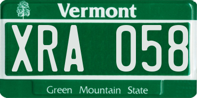 VT license plate XRA058