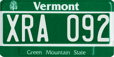 VT license plate XRA092