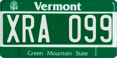 VT license plate XRA099