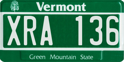 VT license plate XRA136