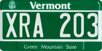 VT license plate XRA203