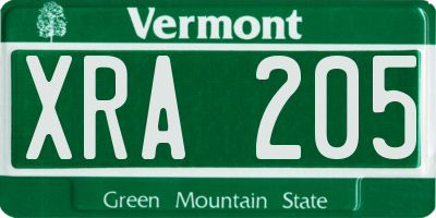 VT license plate XRA205