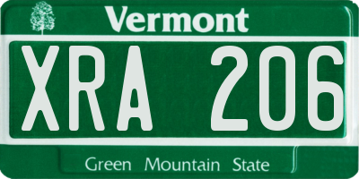 VT license plate XRA206
