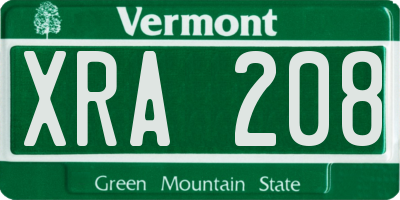 VT license plate XRA208