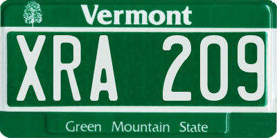 VT license plate XRA209