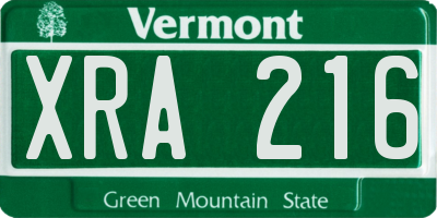 VT license plate XRA216