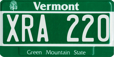 VT license plate XRA220