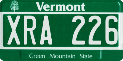 VT license plate XRA226