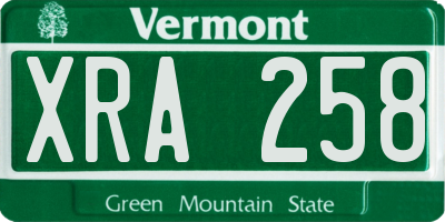 VT license plate XRA258