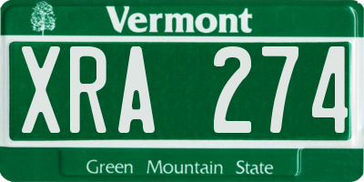 VT license plate XRA274