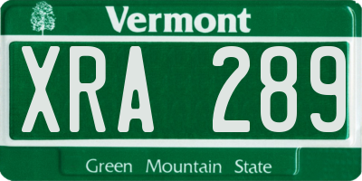 VT license plate XRA289