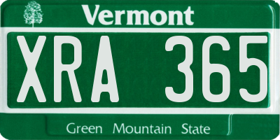 VT license plate XRA365