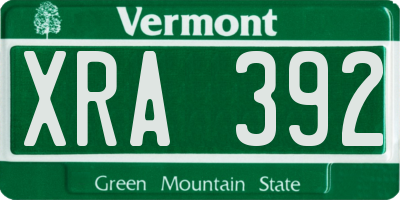 VT license plate XRA392