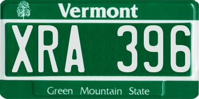 VT license plate XRA396