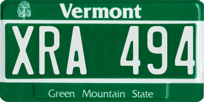 VT license plate XRA494