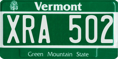 VT license plate XRA502