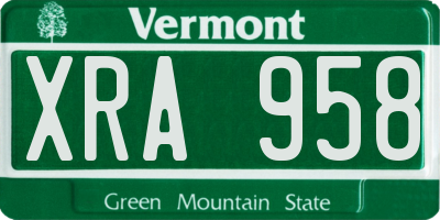 VT license plate XRA958
