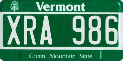 VT license plate XRA986