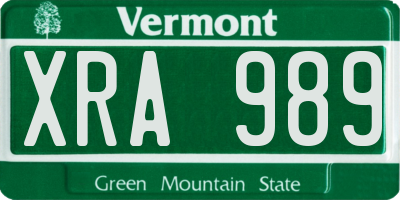 VT license plate XRA989