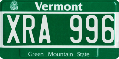 VT license plate XRA996