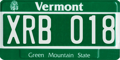VT license plate XRB018