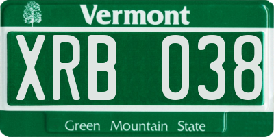 VT license plate XRB038
