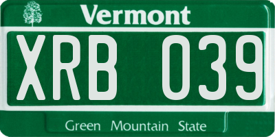 VT license plate XRB039