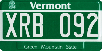 VT license plate XRB092