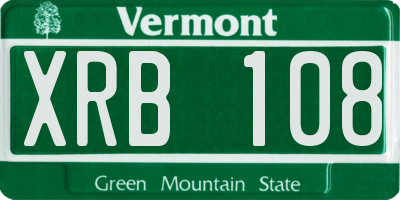 VT license plate XRB108