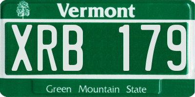 VT license plate XRB179