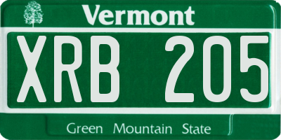 VT license plate XRB205