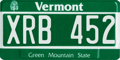 VT license plate XRB452