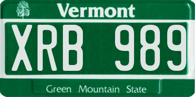 VT license plate XRB989