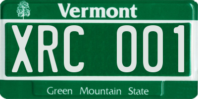 VT license plate XRC001