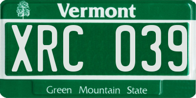 VT license plate XRC039