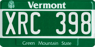 VT license plate XRC398