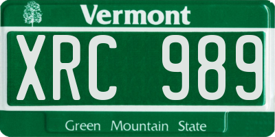 VT license plate XRC989