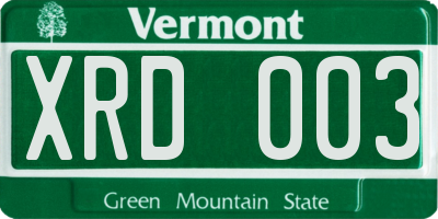 VT license plate XRD003