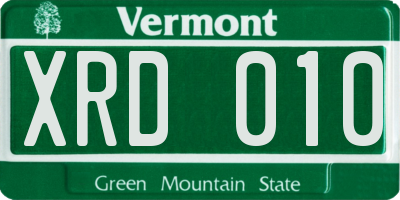 VT license plate XRD010