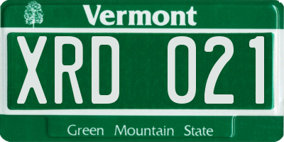 VT license plate XRD021