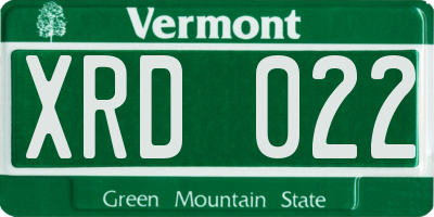 VT license plate XRD022
