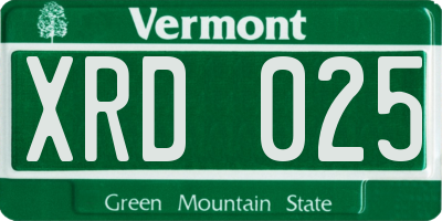 VT license plate XRD025