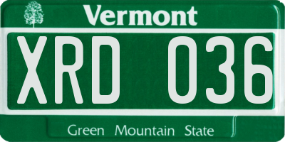 VT license plate XRD036