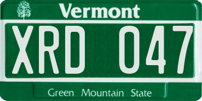 VT license plate XRD047