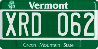 VT license plate XRD062