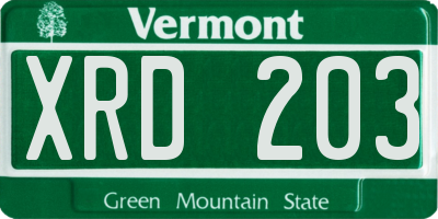 VT license plate XRD203